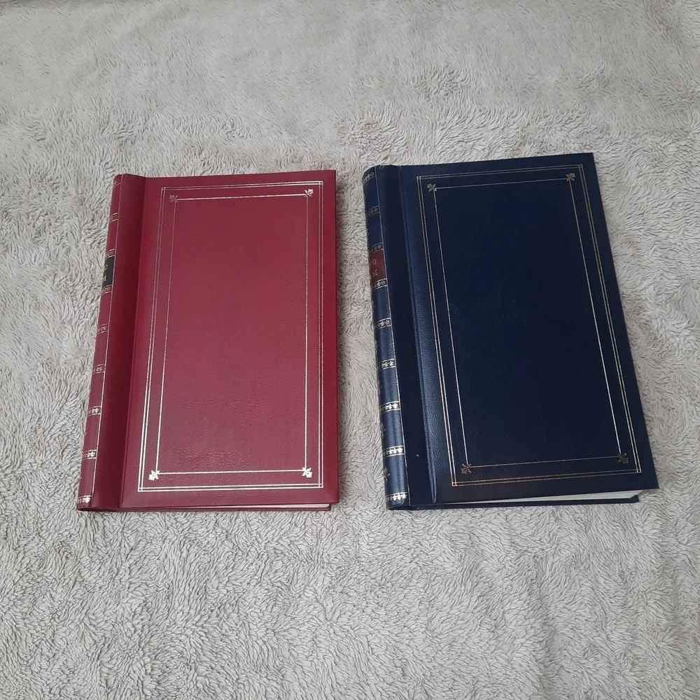 2 Pioneer Photos Memo Scrapbook Navy Blue Red Bound Album Leather 4
